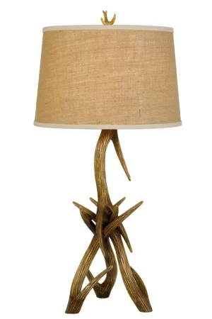 150W 3 Way Drummond Antler Resin Table Lamp With Burlap Shade By Cal Lighting - Antler Price Cut