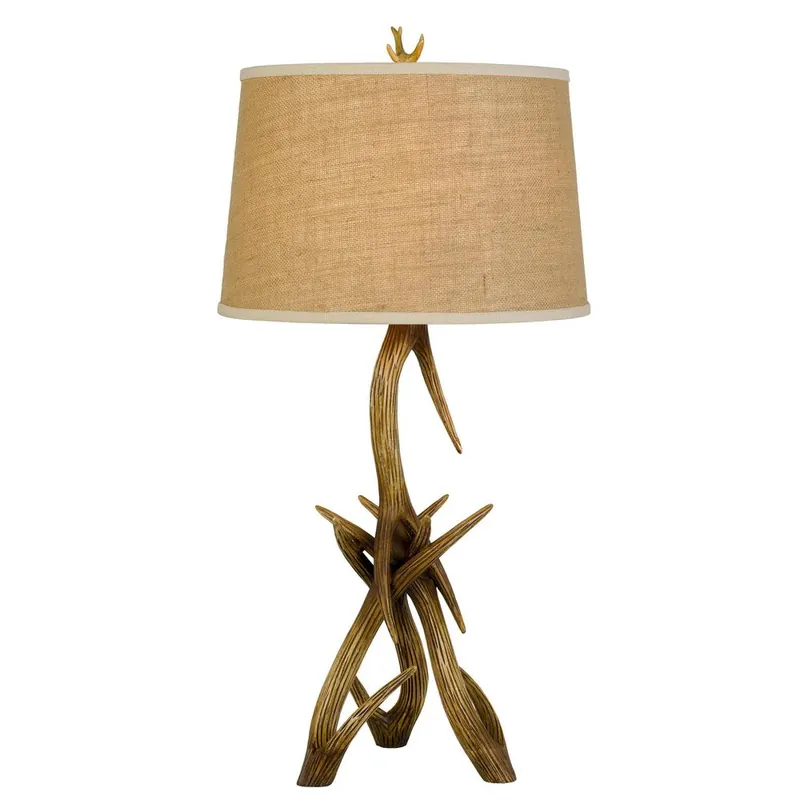 150W 3 Way Drummond Antler Resin Table Lamp With Burlap Shade By Cal Lighting - Antler Price Cut