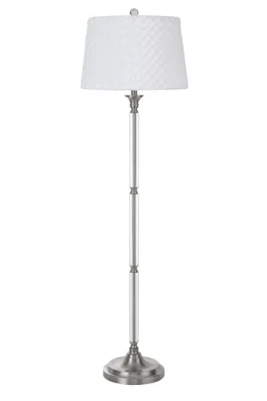 150W 3 Way Ruston Crystal/Metal Floor Lamp With Pleated Hardback Shade By Cal Lighting - Brushed Steel Affordable