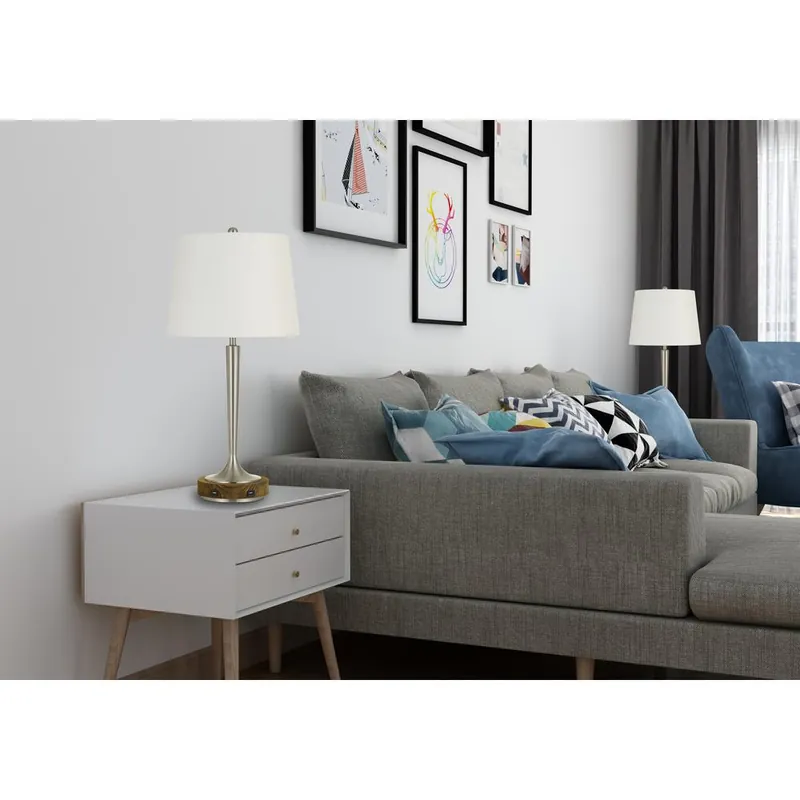 150W 3 Way Chester Metal Table Lamp With Wood Accent Base And 2 Usb Charging Ports By Cal Lighting - Brushed Steel And Wood New Release