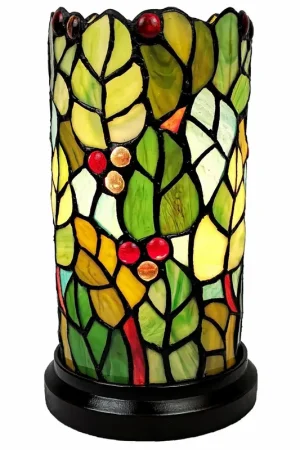 11" Tiffany Style Red Berries Accent Table Lamp By Homeroots Brand New