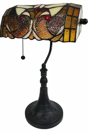 16" Tiffany Style Brown and Orange Banker Desk Lamp By Homeroots Don’t Miss Out