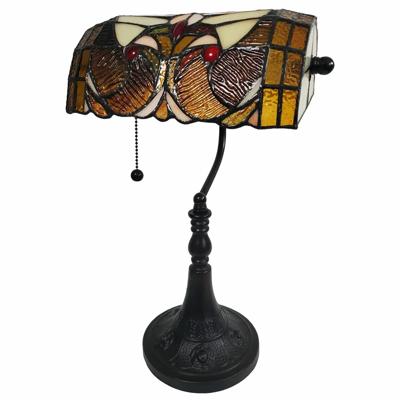 16" Tiffany Style Brown and Orange Banker Desk Lamp By Homeroots Don’t Miss Out