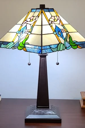 23" Stained Glass Multicolored Vintage Two Light Mission Style Table L Fast Shipping