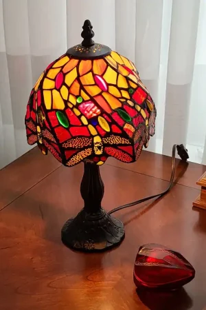 15" Tiffany Style Stained Glass Dragonflies Table Lamp By Homeroots New Release