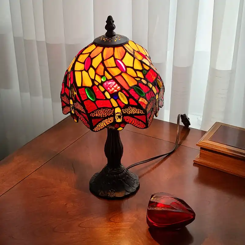 15" Tiffany Style Stained Glass Dragonflies Table Lamp By Homeroots New Release