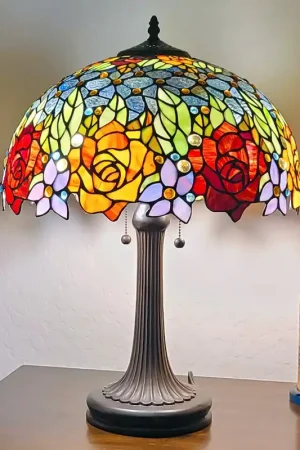 23" Stained Glass Two Light Jeweled Flowery Accent Table Lamp By Homer Must Have