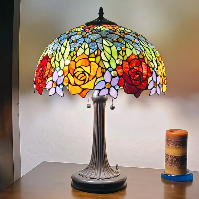 23" Stained Glass Two Light Jeweled Flowery Accent Table Lamp By Homer Must Have