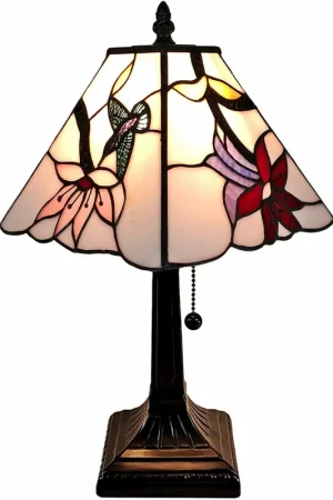15" Tiffany Style Red Floral Hummingbird Table Lamp By Homeroots Place Order