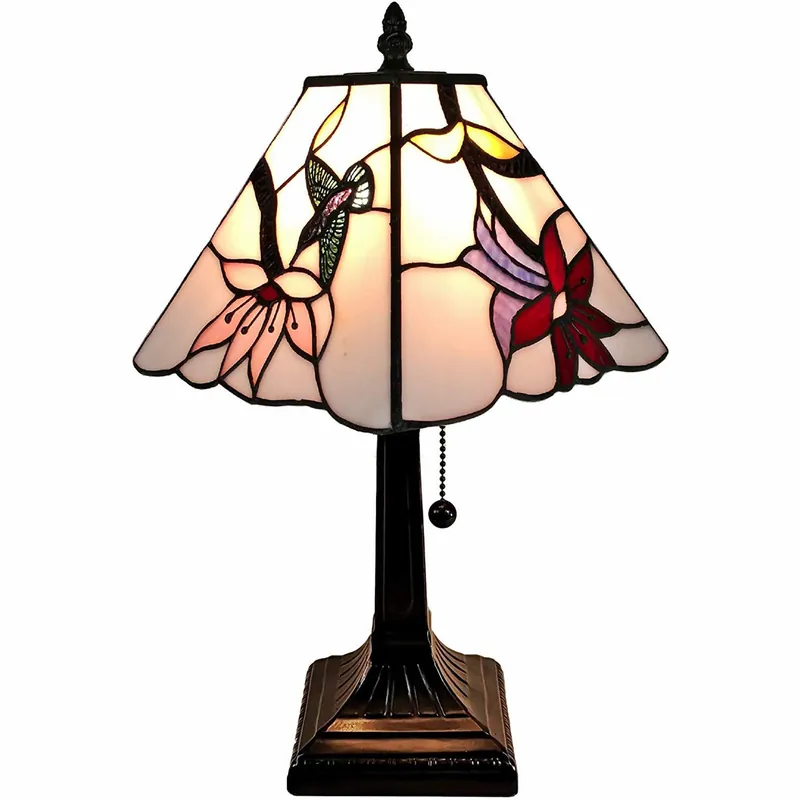 15" Tiffany Style Red Floral Hummingbird Table Lamp By Homeroots Place Order