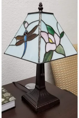 15" Tiffany Style Floral Dragonflies Table Lamp By Homeroots Express Delivery