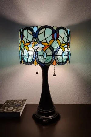 21" Stained Glass Two Light Jeweled Floral Drum Table Lamp By Homeroot Crafted