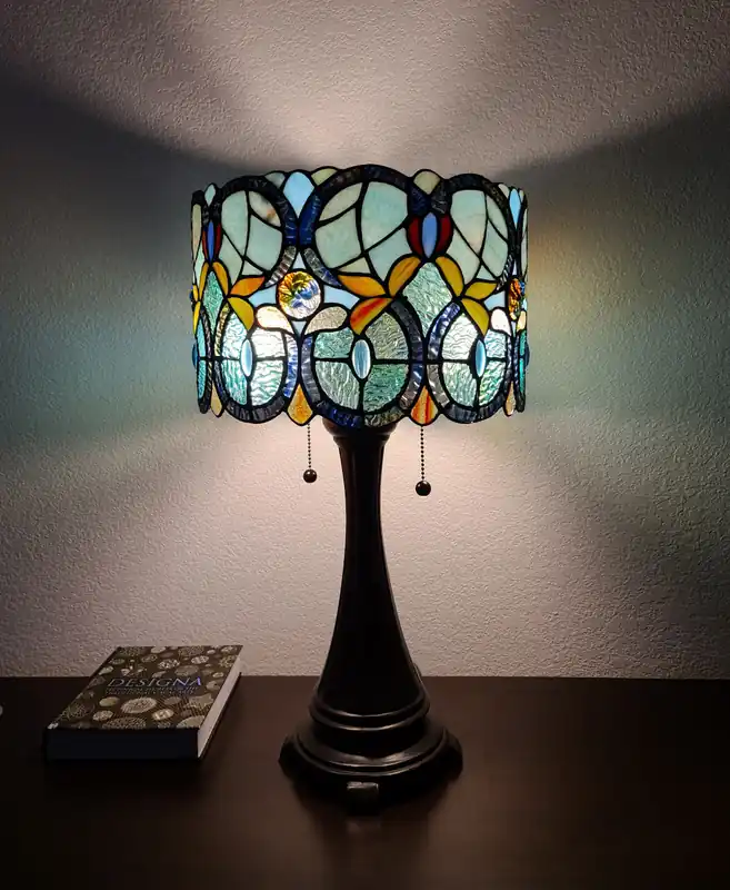 21" Stained Glass Two Light Jeweled Floral Drum Table Lamp By Homeroot Crafted