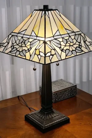 23" Amber and Clear Leaves Stained Glass Two Light Mission Style Table Exclusive