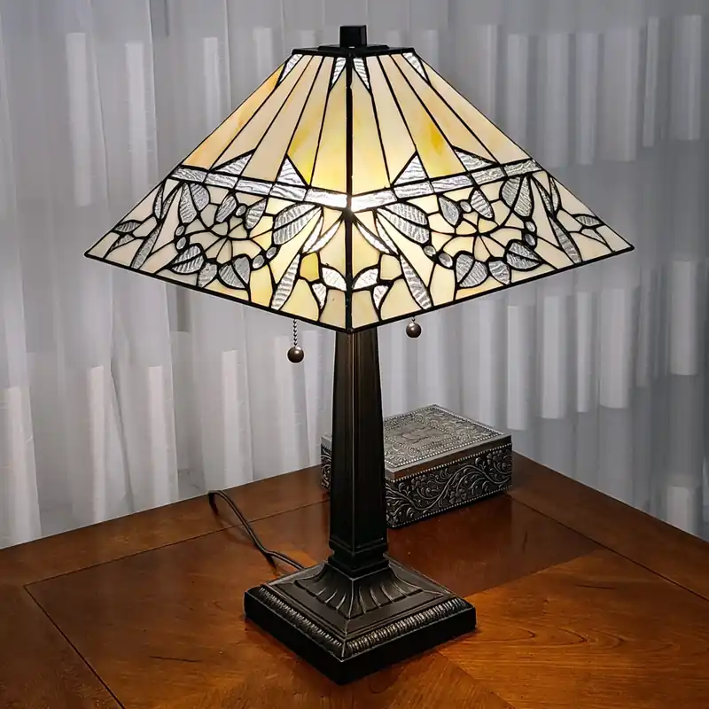 23" Amber and Clear Leaves Stained Glass Two Light Mission Style Table Exclusive