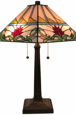 23" Cream and Red Floral Stained Glass Two Light Mission Style Table L Buy Today