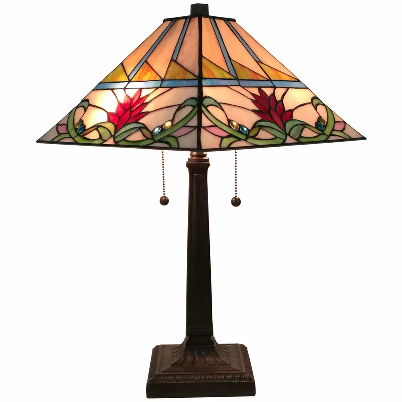 23" Cream and Red Floral Stained Glass Two Light Mission Style Table L Buy Today