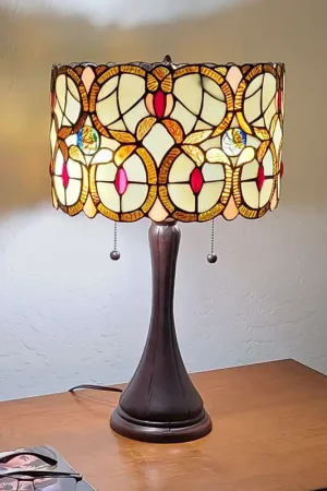 21" Stained Glass Two Light Floral Drum Table Lamp By Homeroots Fan Favorite