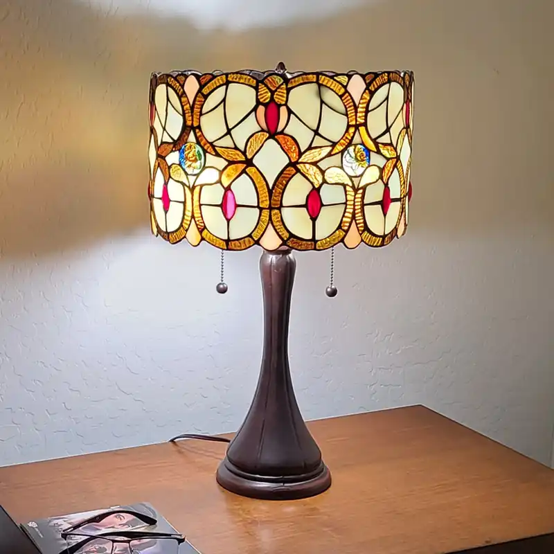 21" Stained Glass Two Light Floral Drum Table Lamp By Homeroots Fan Favorite