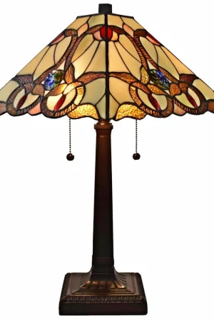 23" Cream Red and Blue Stained Glass Handcrafted Jeweled Two Light Mis Buy Today