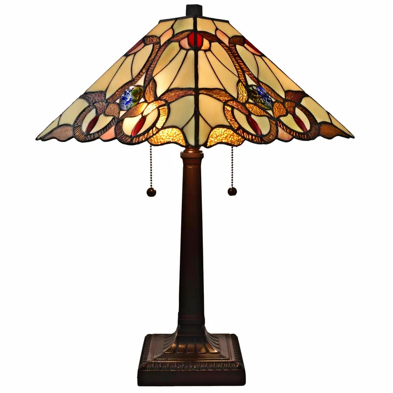 23" Cream Red and Blue Stained Glass Handcrafted Jeweled Two Light Mis Buy Today