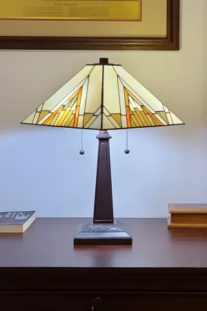 23" Stained Glass Pyramid Style Two Light Mission Style Table Lamp By Budget