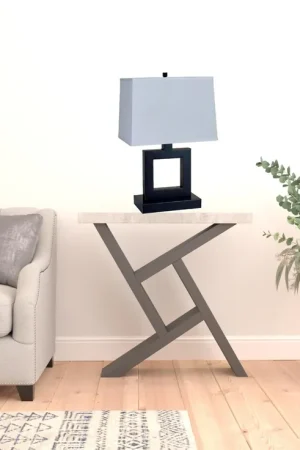 22" Bronze Open Square Table Lamp With White Rectangle Shade By Homero Save Now