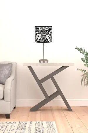 20" Silver Metal Table Lamp With Black And White Classic Drum Shade By Hot Picks