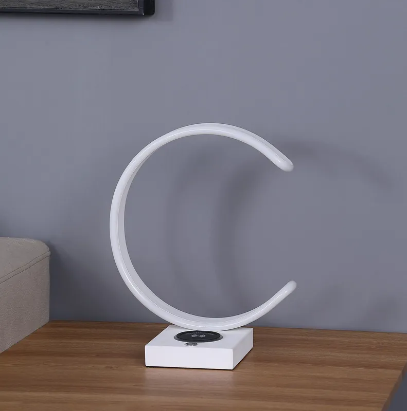 14" White Metal LED with USB Wireless Charger Table Lamp By Homeroots Price Cut