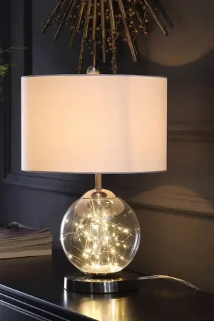 21" Translucent Glass Globe LED Table Lamp With White Drum Shade By Ho Premium