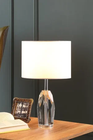 19" Chrome and Faceted Crystal Urn Table Lamp With White Drum Shade By Limited Offer