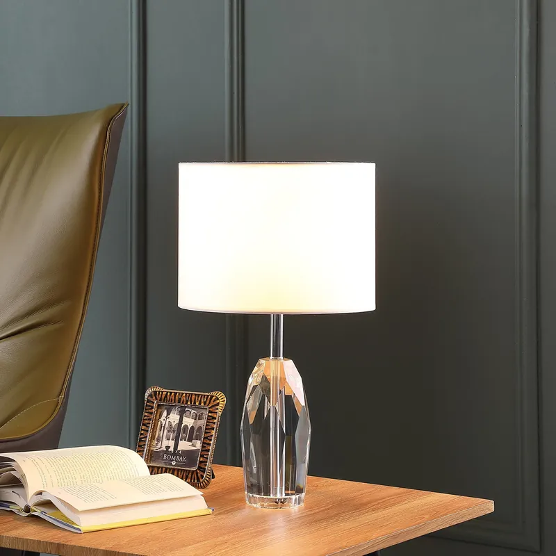 19" Chrome and Faceted Crystal Urn Table Lamp With White Drum Shade By Limited Offer