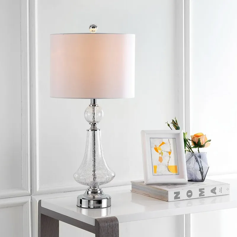 Safavieh Mercury 25.5-Inch H Crackle Glass Table Lamp/White Satin Shad Wholesale