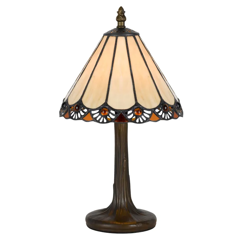 Tree Like Metal Body Tiffany Table Lamp With Conical Shade,Bronze And Exclusive