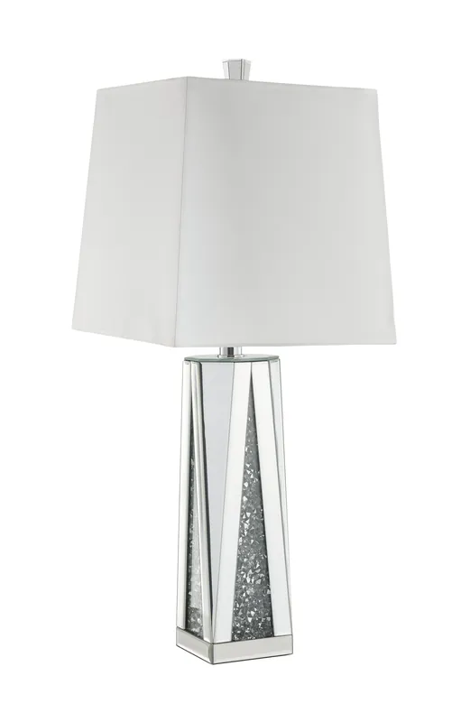Buy Online Contemporary Square Table Lamp With Faux Diamond Inlays, White And Cle