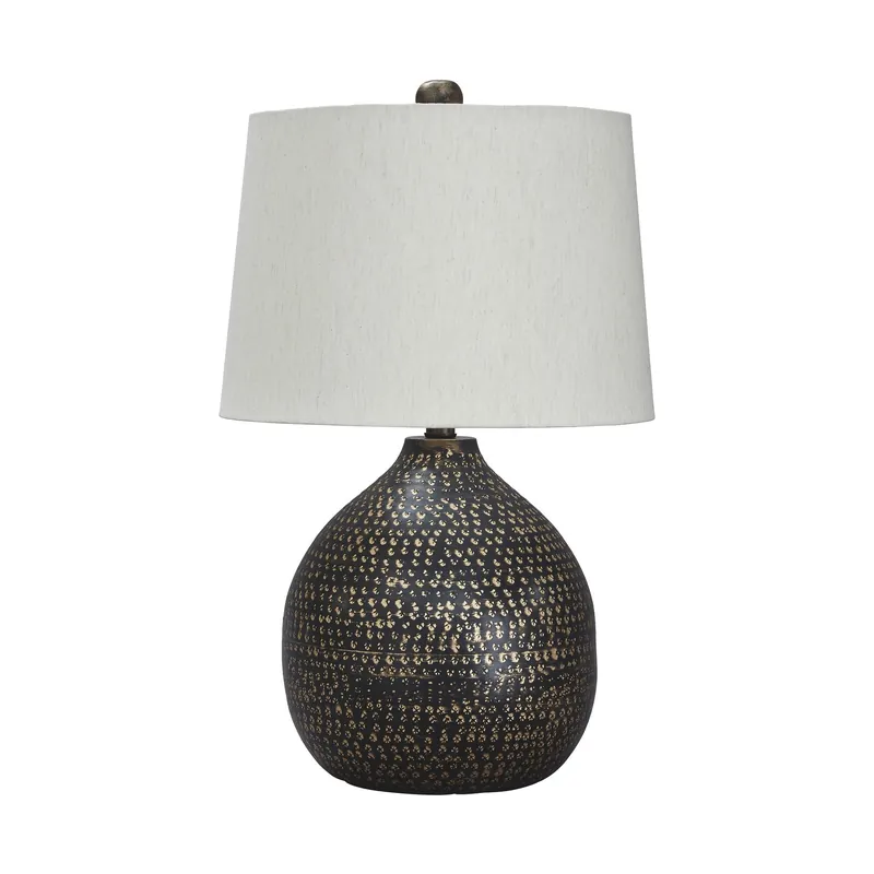 Special Offer Pot Bellied Base Metal Table Lamp With Dotted Pattern Black By Benzara