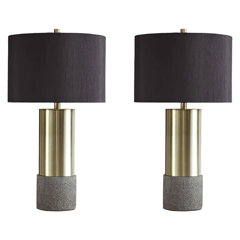 Crafted Faux Concrete And Metal Base Table Lamp Set Of 2 Brass And Gray By Ben