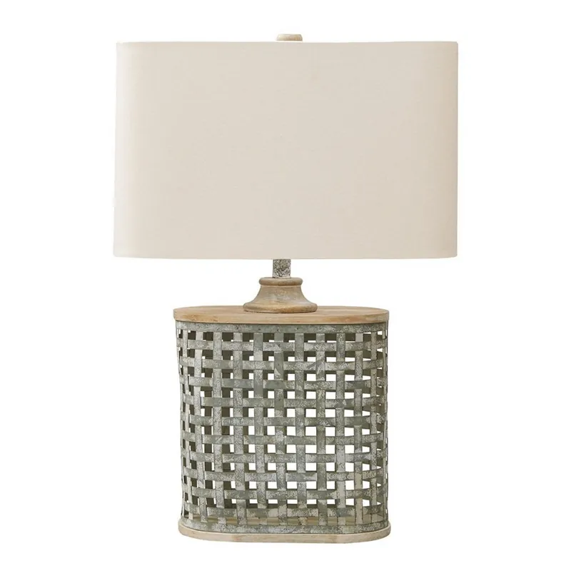 Metal Table Lamp With Lattice Design Body And Hardback ShadeGray And B Luxury