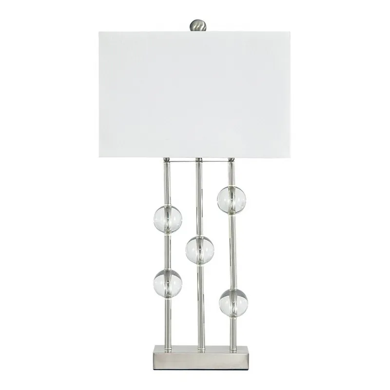 Crystal Accented Metal Table Lamp With Hardback Shade White And Silver Bargain
