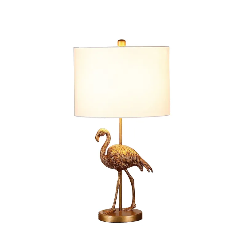 Polyresin Standing Flamingo Design Table Lamp With Round Base Gold By Modern