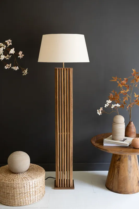 Wooden Spindles Floor Lamp Base W Fabric Lamp Shade By Kalalou Don’t Miss Out