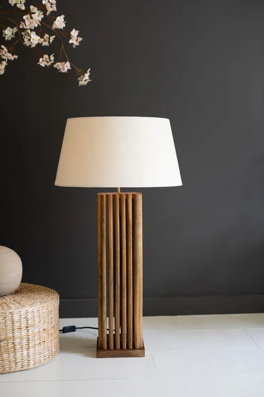 Wooden Spindles Table Lamp Base W Fabric Lamp Shade By Kalalou Handmade