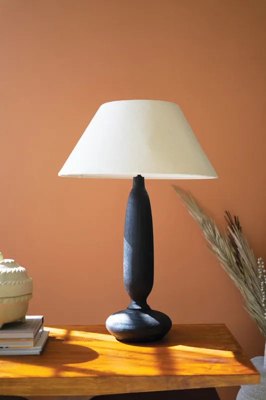 Certified Black Mango Wood Table Lamp Base W Fabric Lampshade By Kalalou