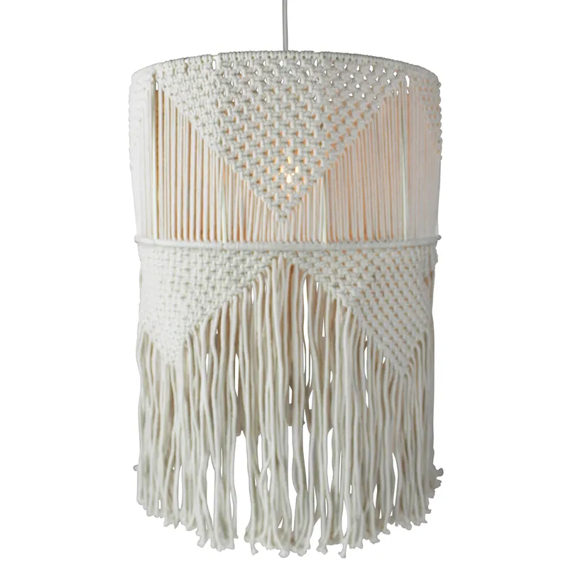 Free Shipping Macrame Pendant - Tall Drum with Fringe By HomArt