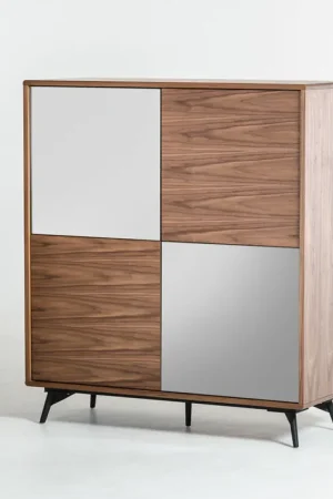 49' Walnut Veneer Glass And Metal Square Buffet By Homeroots Authentic
