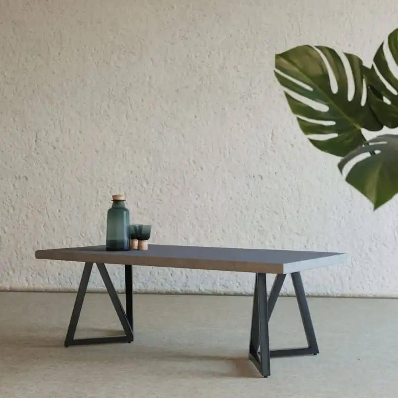 Exclusive Modern Dark Gray Concrete and Black Metal Coffee Table By Homeroots