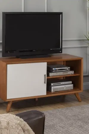 Authentic Flair 50" Acorn and White Mid Century Mod TV Console By Homeroots