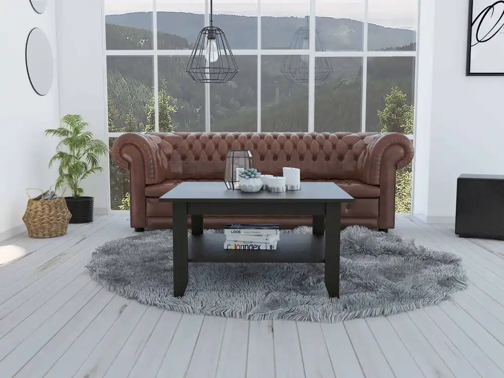 Modern Jet Black Coffee Table with Shelf By Homeroots Buy Direct