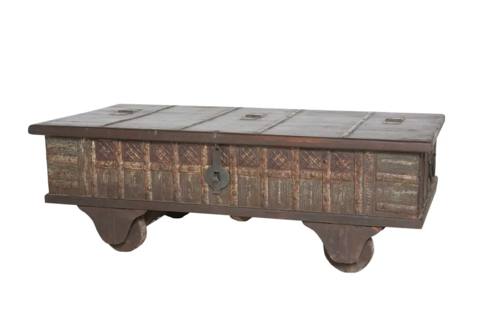 Brown Wheel Antique Coffee Table By Homeroots While Supplies Last