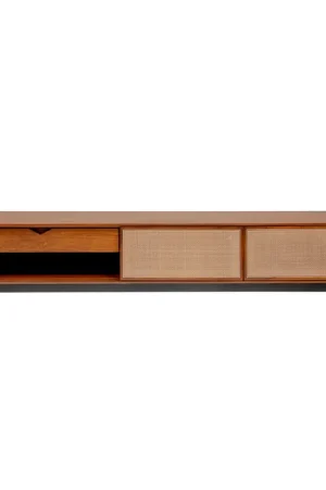 Brown Wood and Wicker Media Stand By Homeroots Clearance